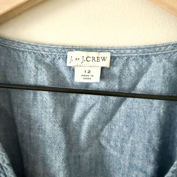 J. Crew Chambray Faux Wrap Peplum Blouse Ruffle Sleeve in Blue Size 12 - Picture 6 of 7